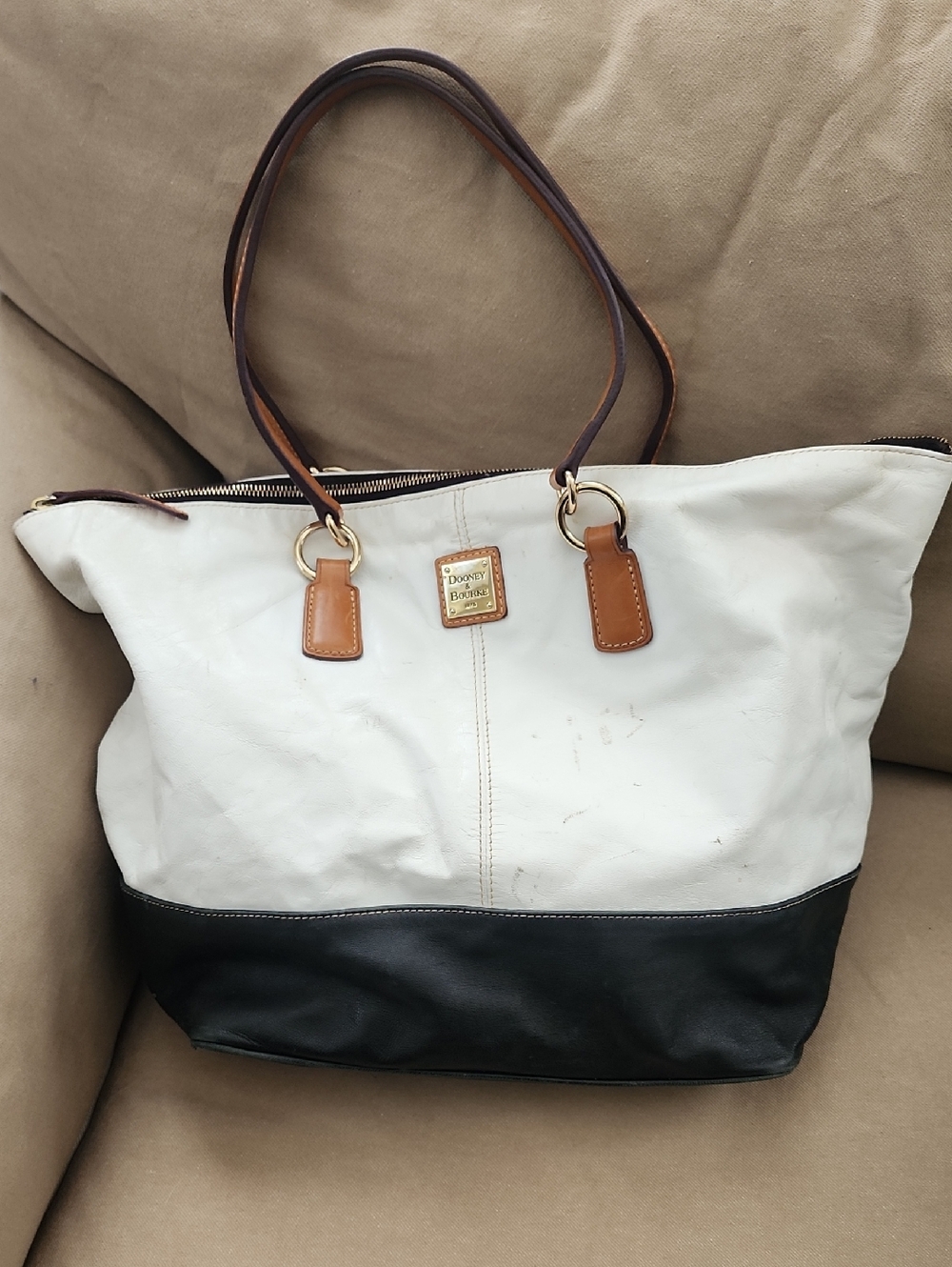 Dooney & Bourke White, Black and Tan Leather Tote